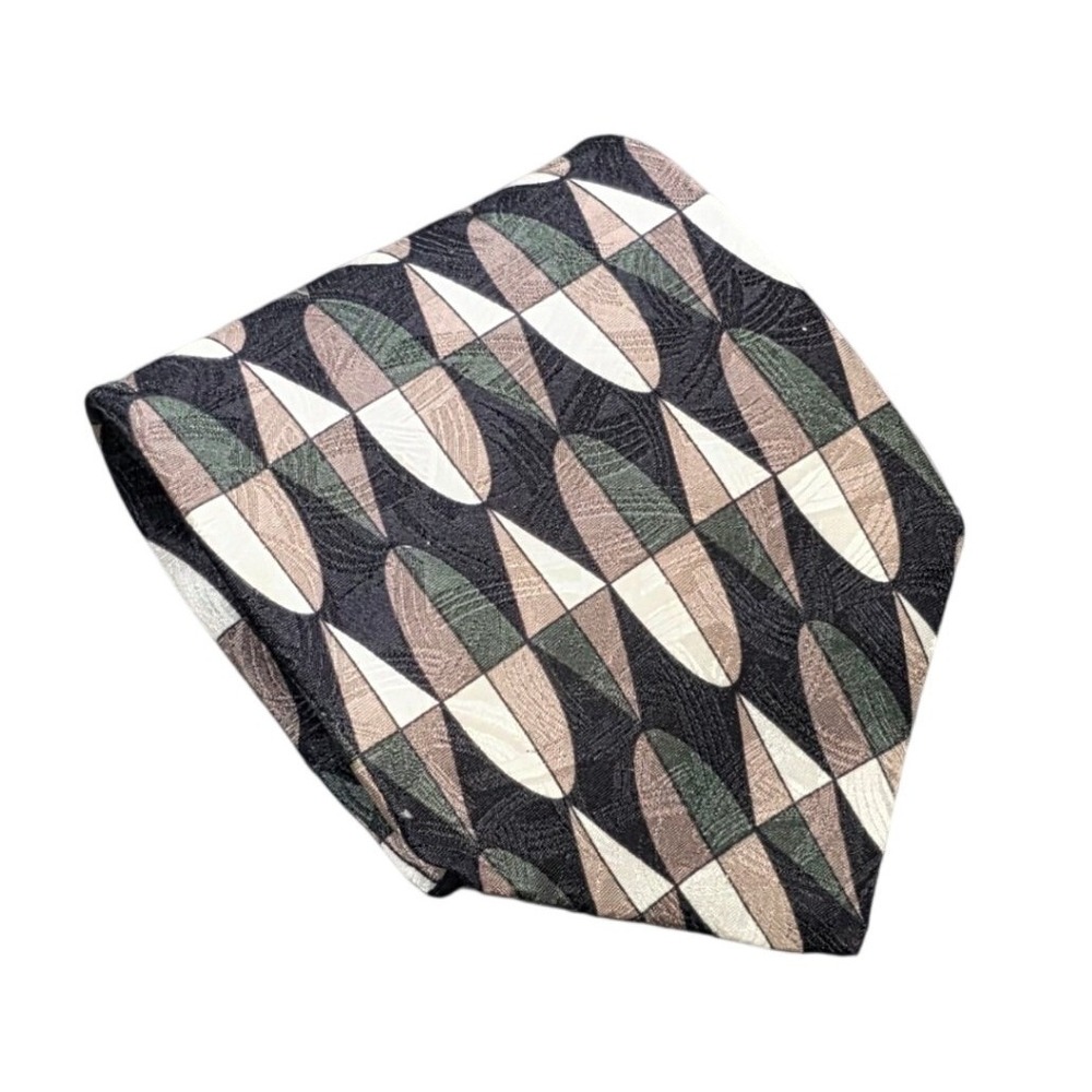 VTG Gianfranco Ruffini Italy Silk Abstract Necktie Men's Black Green Geometric